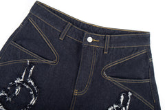 Omirad Distressed Flame Stitch Baggy Jeans