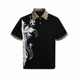Omirad Gothic Cross Leopard Collar Polo Shirt