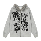 Omirad Faux-Fur Collar Graffiti Zip Hoodie