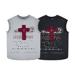 Omirad Distressed Cross Sleeveless T-Shirt