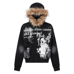 Omirad Gothic Fur-Trim Zip-Up Hoodie