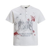 Omirad Vintage Band Graphic Henley T-Shirt