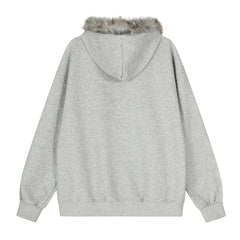 Omirad Faux-Fur Collar Graffiti Zip Hoodie