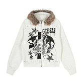 Omirad Faux-Fur Collar Graphic Zip Hoodie