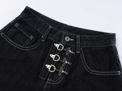 Omirad Wide-Leg Buckle Denim Shorts
