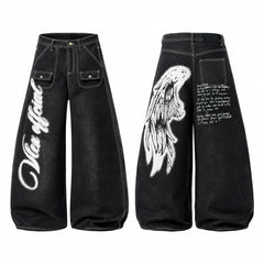 Omirad Angel Wing Graffiti Wide-Leg Jeans