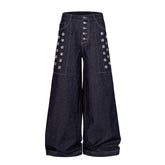 Omirad Raw Denim Eyelet Wide-Leg Jeans