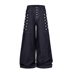 Omirad Raw Denim Eyelet Wide-Leg Jeans