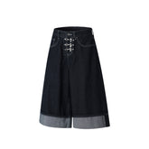 Omirad Wide-Leg Buckle Denim Shorts