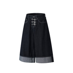 Omirad Wide-Leg Buckle Denim Shorts