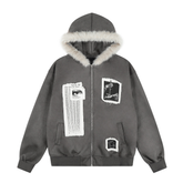 Omirad Graphic Faux-Fur Hooded Zip Jacket