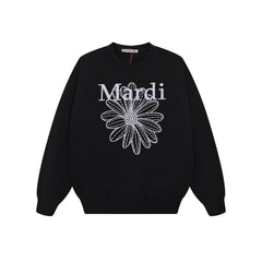 Mardi Embroidered Daisy Flower Autumn Oversized Fleece Sweatshirt