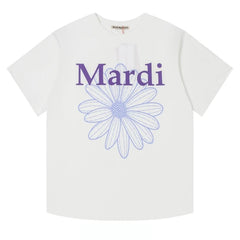 Mardi Three Flowers Graphic Summer Cotton Casual Tee