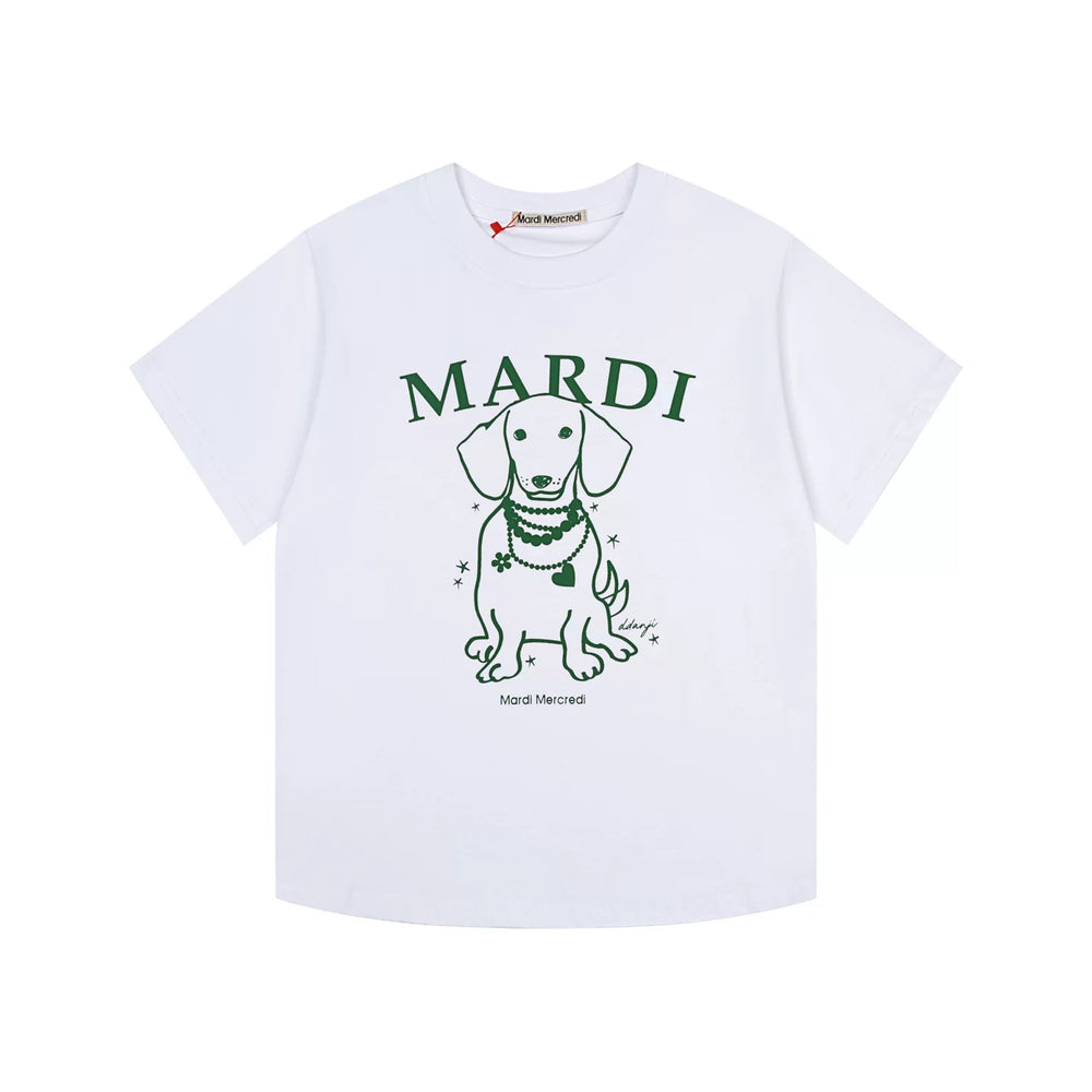 Mardi Pearl Dog Graphic Summer Casual Cotton Tee