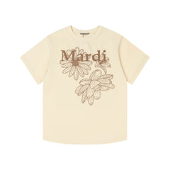 Mardi Three Flowers Graphic Summer Cotton Casual Tee