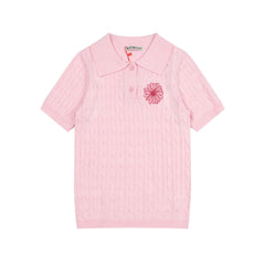 Mardi Embroidered Daisy Summer Cotton Slim Knit Polo