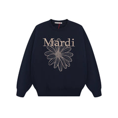 Mardi Embroidered Daisy Flower Autumn Oversized Fleece Sweatshirt