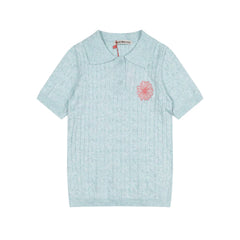 Mardi Embroidered Daisy Summer Cotton Slim Knit Polo