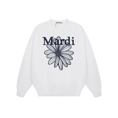 Mardi Embroidered Daisy Flower Autumn Oversized Fleece Sweatshirt