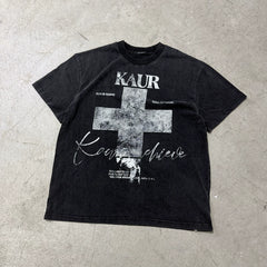 Vintage Distressed Cross Print Heavyweight Unisex T-Shirt