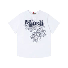 Mardi Three Flowers Graphic Summer Cotton Casual Tee