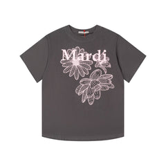 Mardi Three Flowers Graphic Summer Cotton Casual Tee