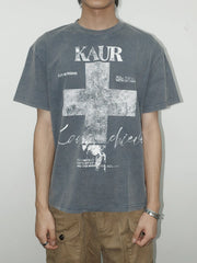 Vintage Distressed Cross Print Heavyweight Unisex T-Shirt