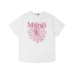 Mardi Embroidered Daisy Flower Summer Cotton Casual Tee