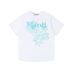 Mardi Three Flowers Graphic Summer Cotton Casual Tee