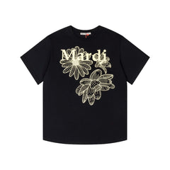 Mardi Three Flowers Graphic Summer Cotton Casual Tee