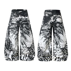 Omirad Monochrome Animal Print Wide-Leg Jeans