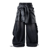 Omirad Layered Plaid Baggy Jeans