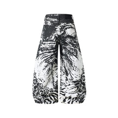 Omirad Monochrome Animal Print Wide-Leg Jeans