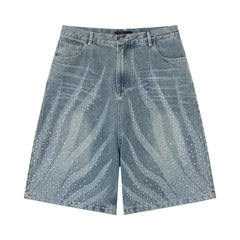 Omirad Rhinestone Wash Denim Shorts
