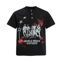 Omirad Vintage Band Graphic Henley T-Shirt