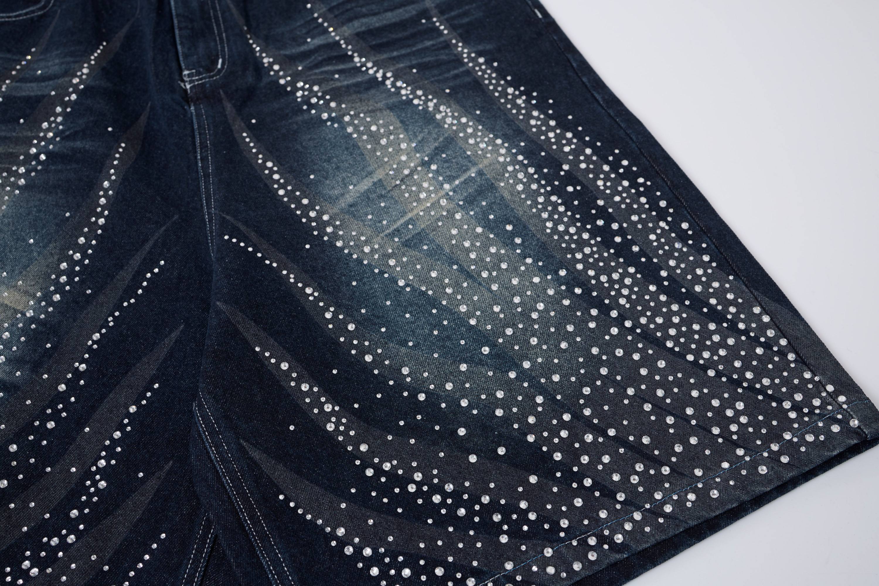 Omirad Rhinestone Wash Denim Shorts