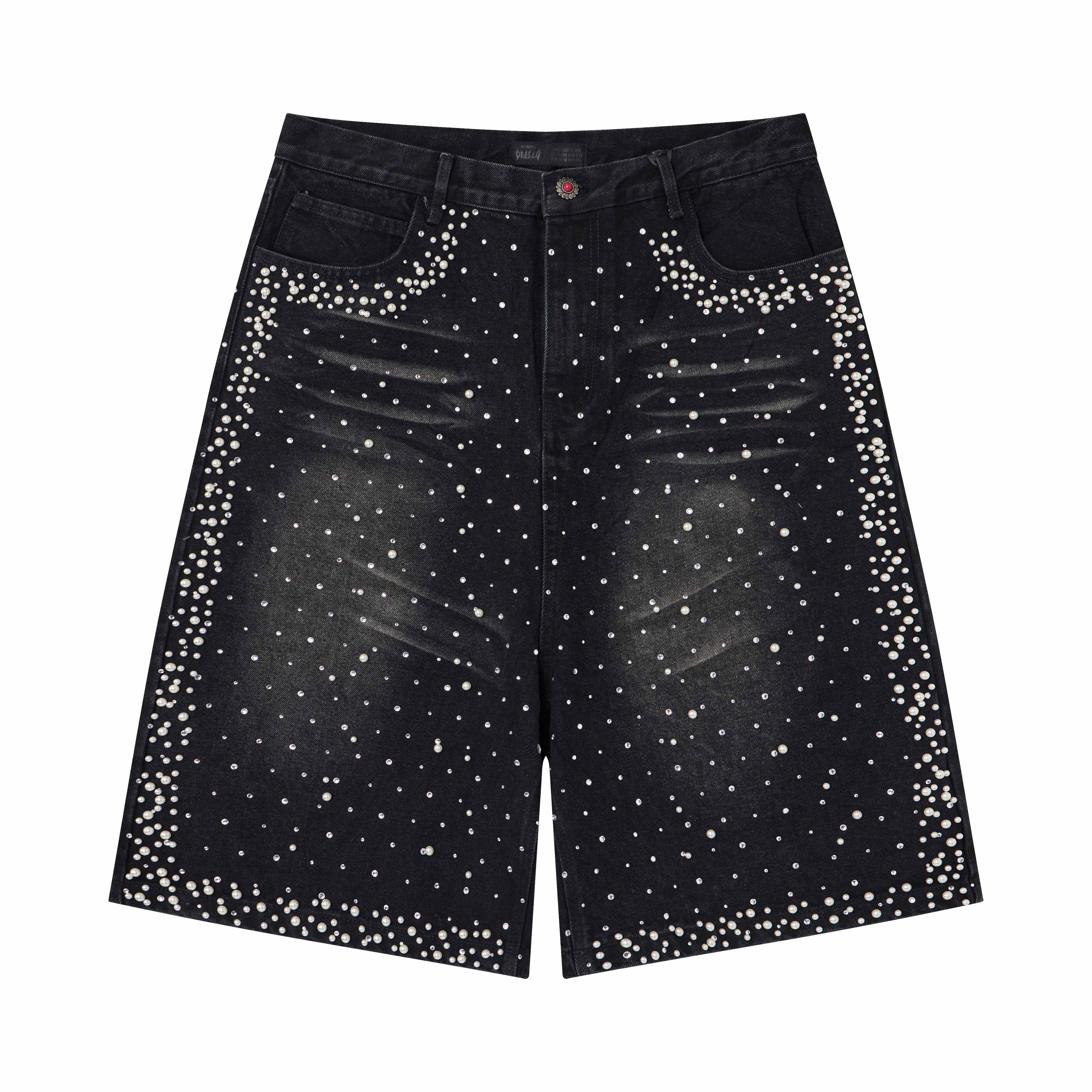Omirad Pearl Studded Denim Shorts