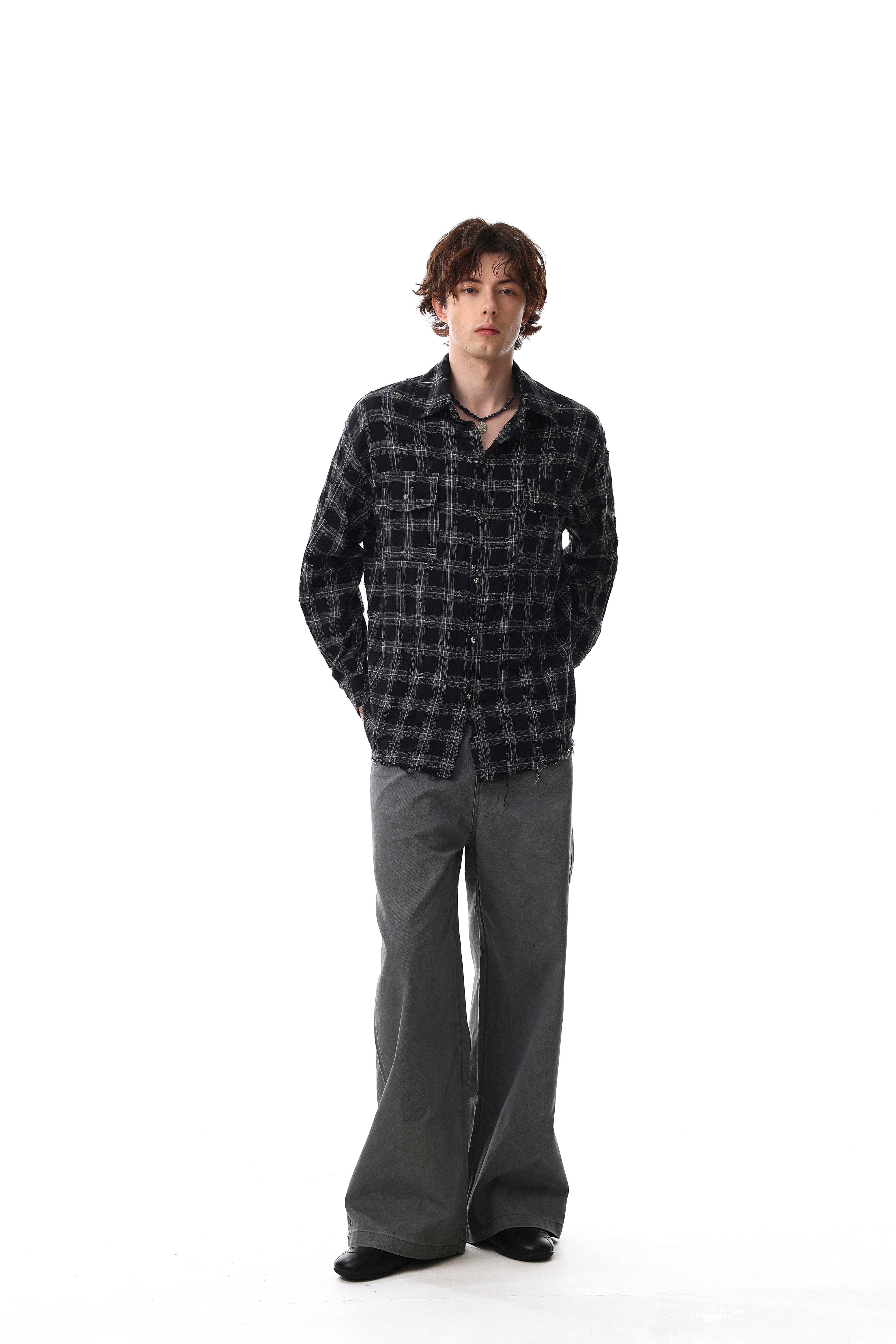 Omirad Distressed Plaid Shirt Jacket