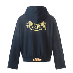 Omirad Distressed Crest Zip-Up Hoodie