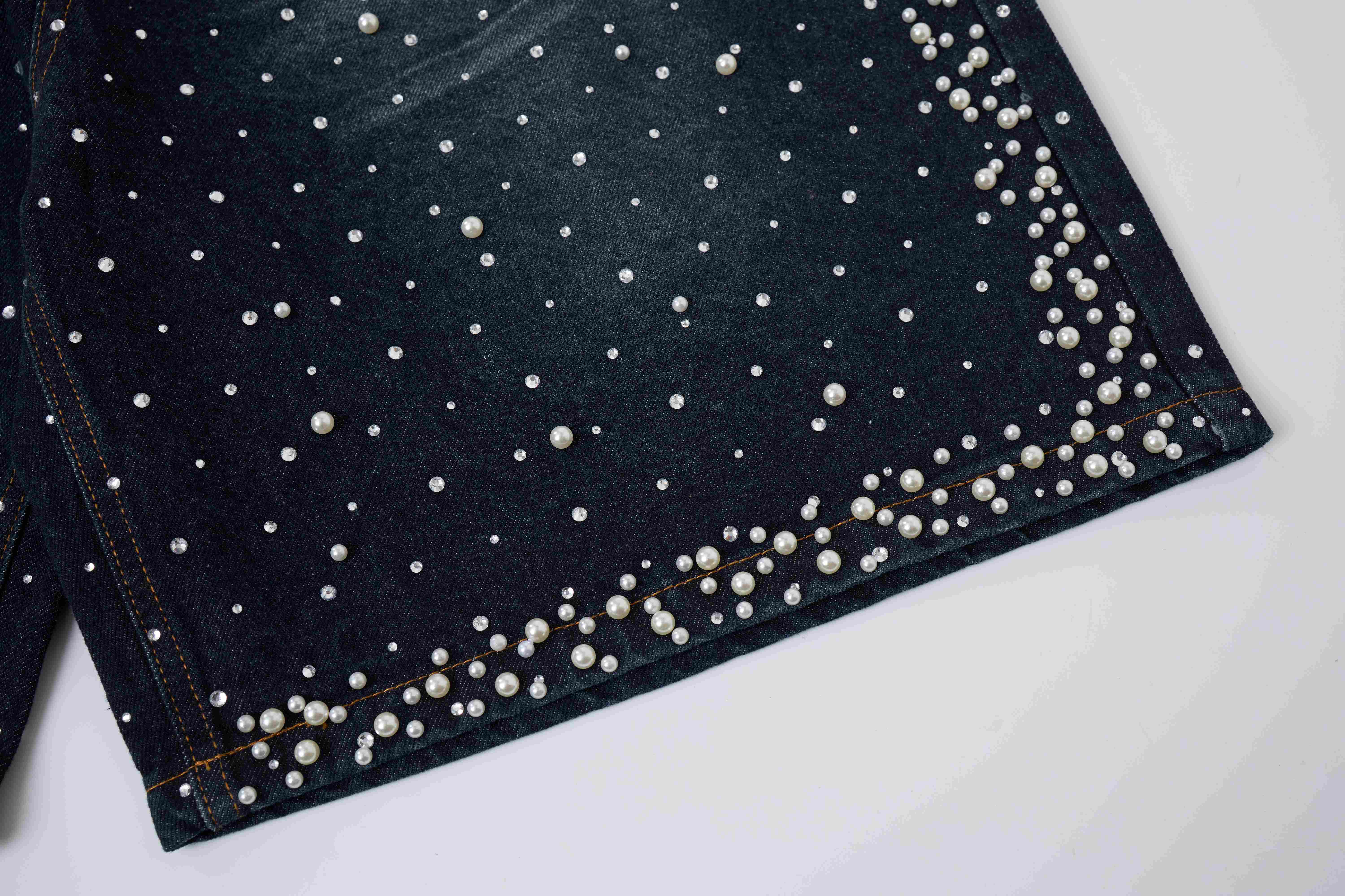 Omirad Pearl Studded Denim Shorts