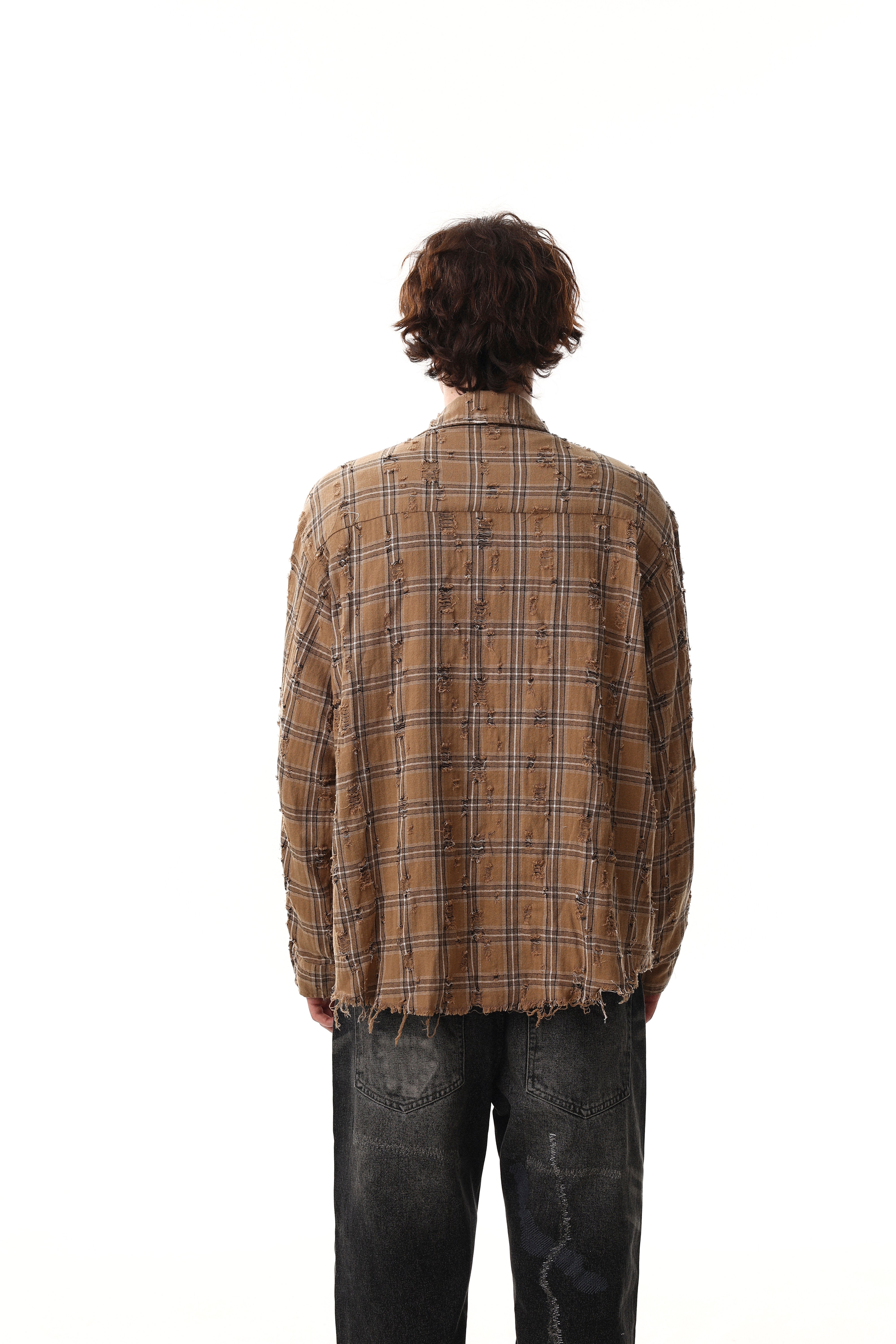 Omirad Distressed Plaid Shirt Jacket