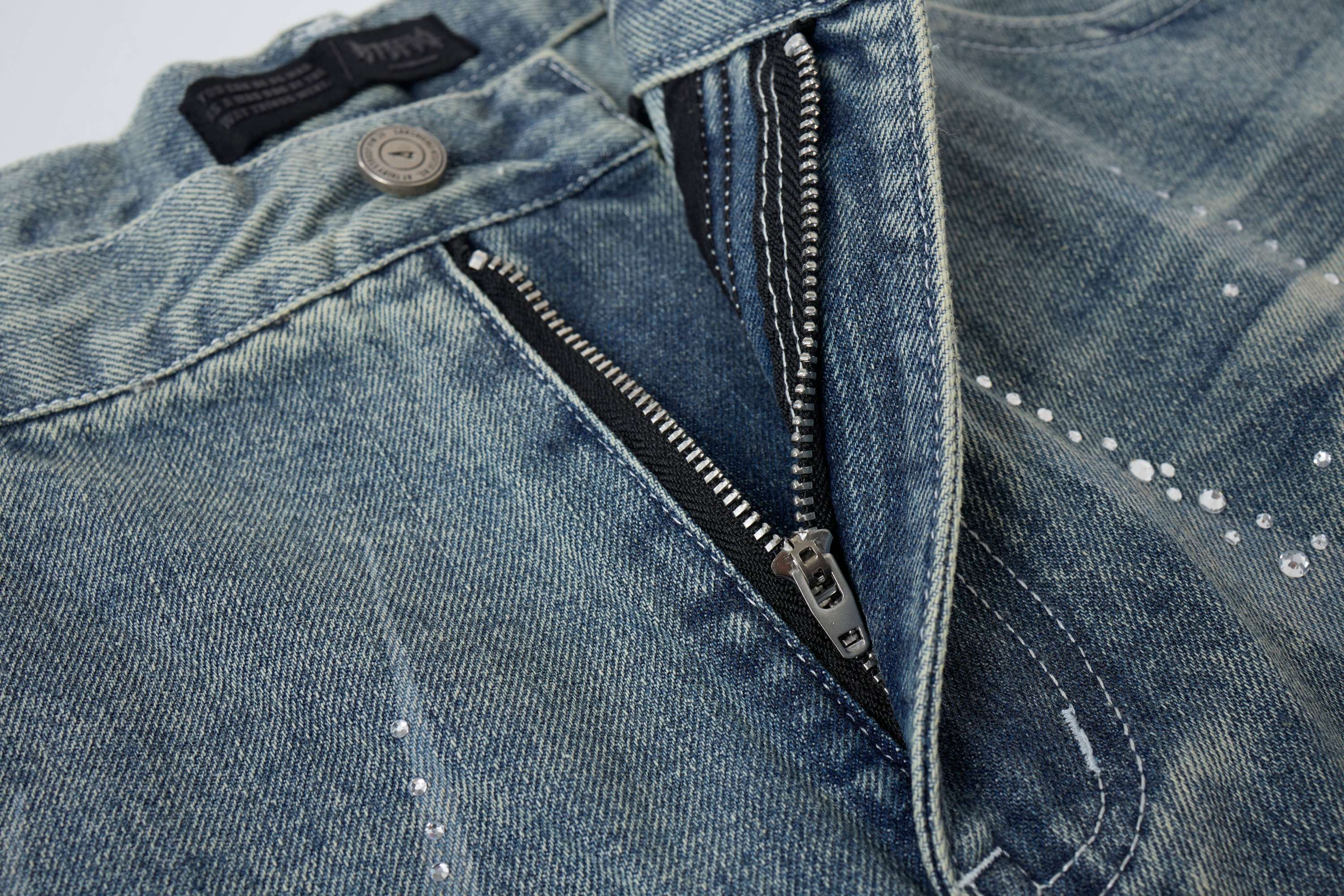 Omirad Rhinestone Wash Denim Shorts