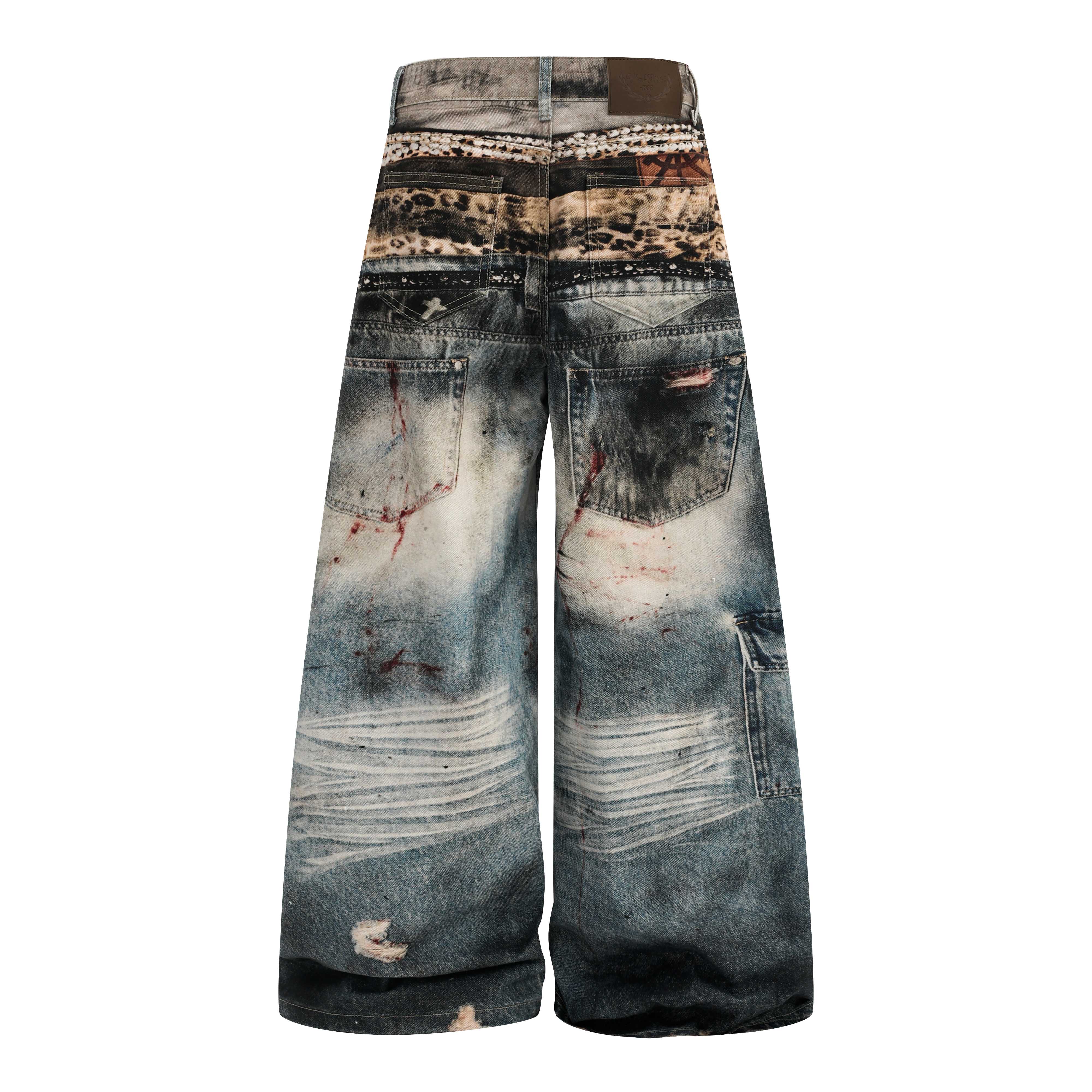 Omirad Vintage Chain Patchwork Wide-Leg Jeans