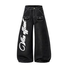 Omirad Angel Wing Graffiti Wide-Leg Jeans