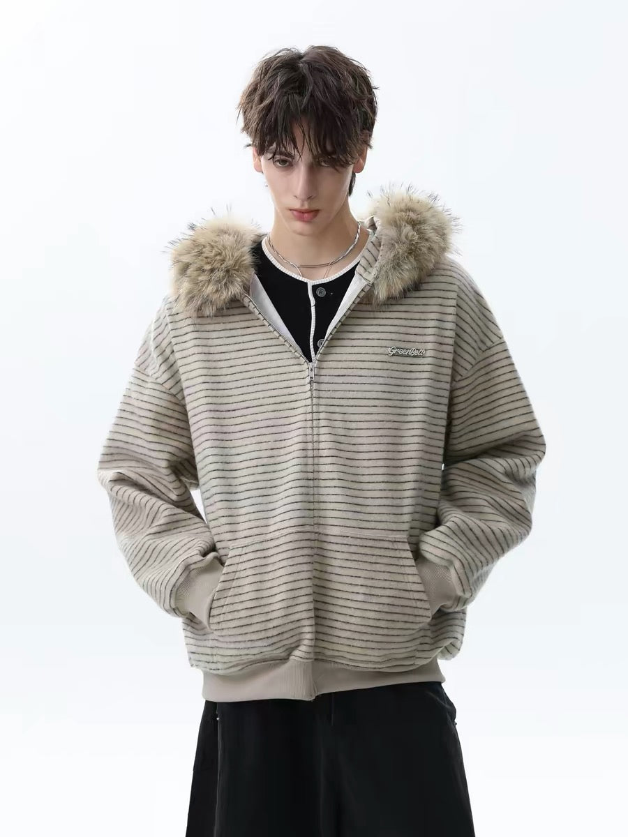 Omirad Striped Knit Zip Hoodie