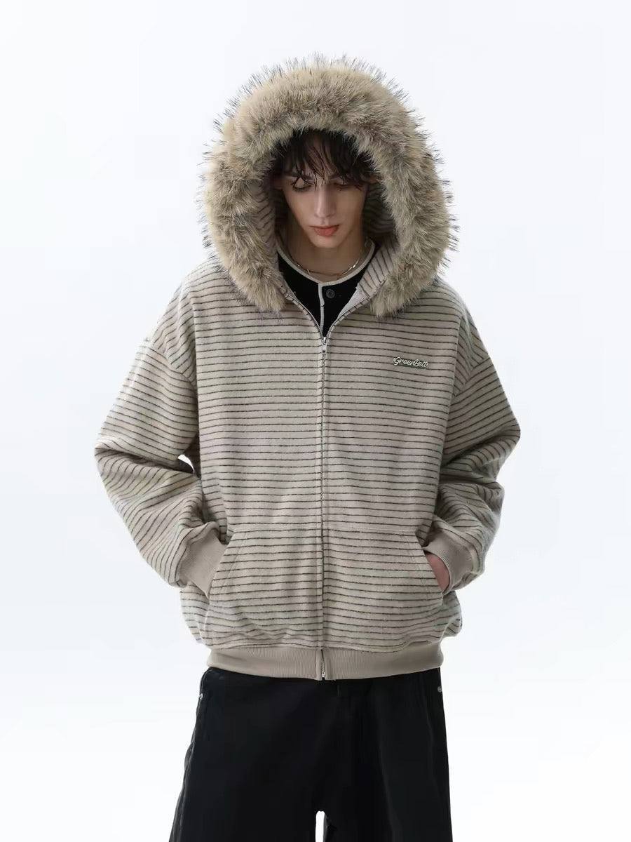 Omirad Striped Knit Zip Hoodie