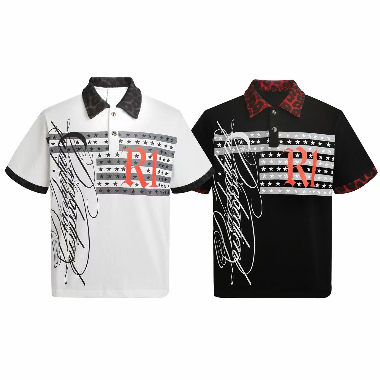 Omirad Leopard Collar Graphic Polo Shirt