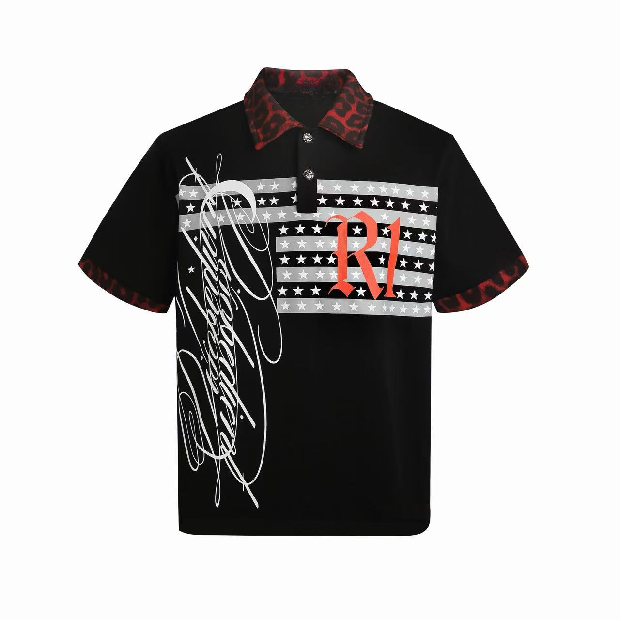 Omirad Leopard Collar Graphic Polo Shirt