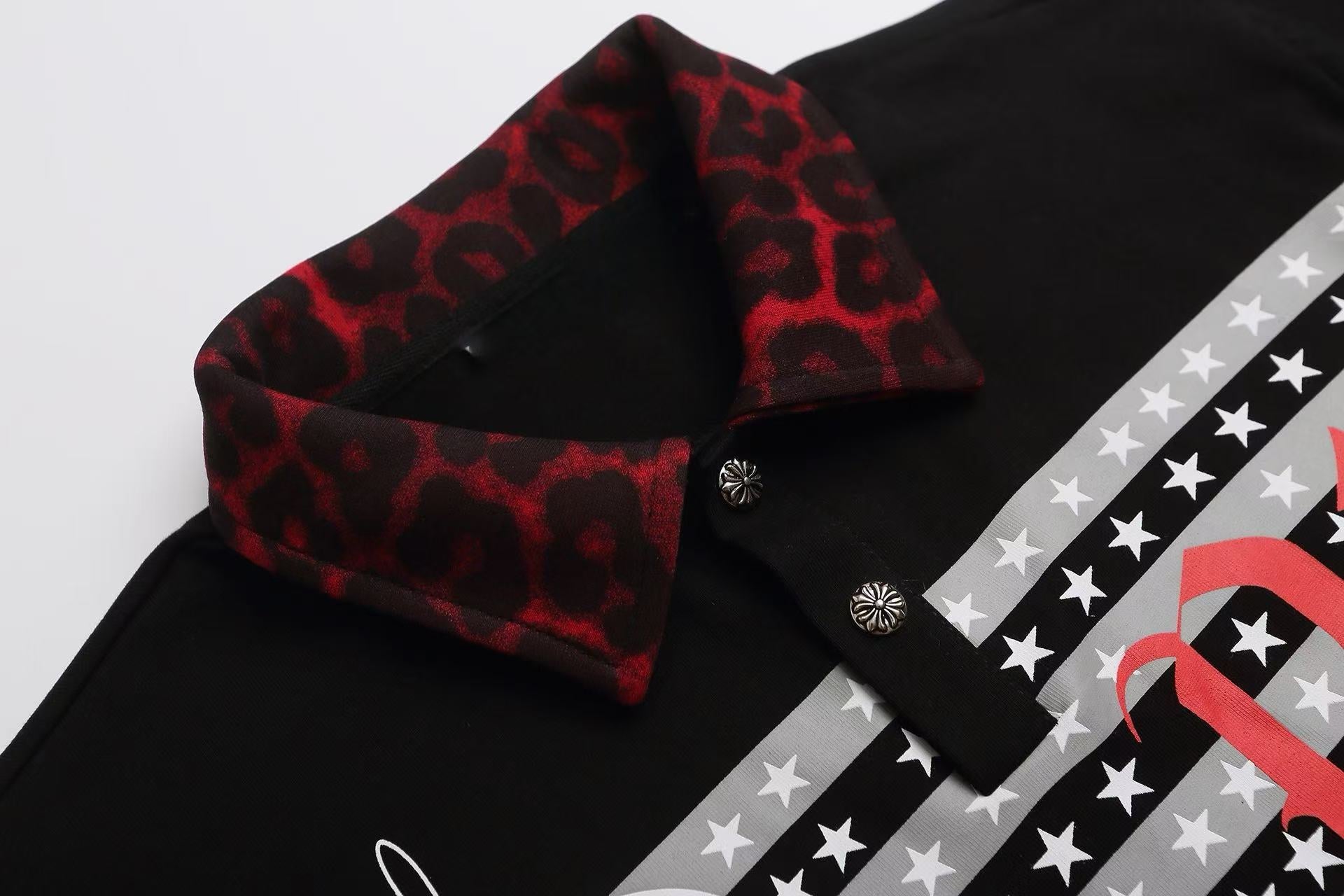 Omirad Leopard Collar Graphic Polo Shirt