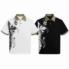 Omirad Gothic Cross Leopard Collar Polo Shirt